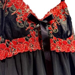 Linda Lingerie Black Red Lace Babydoll Chemise Y2K Gothic S